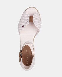 Women's pink espadrilles with stripe print, wedge and bow design