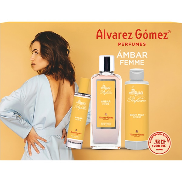 Ambar estuche con eau de perfume femenino natural spray 150 ml + eau de perfume femenino natural spray 30 ml + body milk frasco 200 ml
