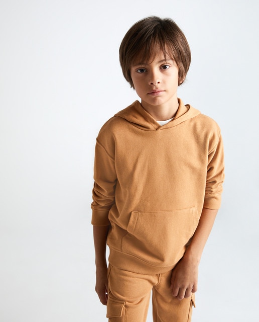 Sweat fermé garçon uni à capuche