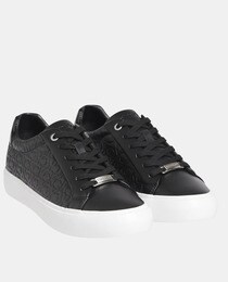 Chaussures basses femme à semelle cuvette en cuir avec logo all-over et semelle épaisse