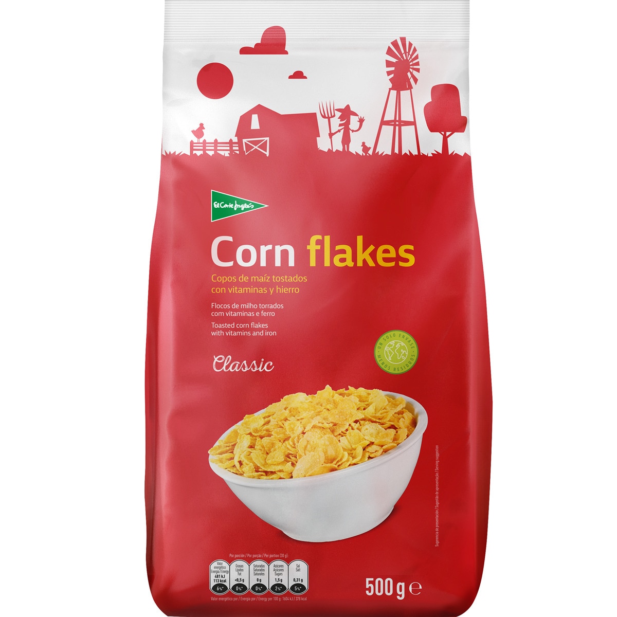 Corn Flakes Classic cereales de desayuno en copos de maíz tostados