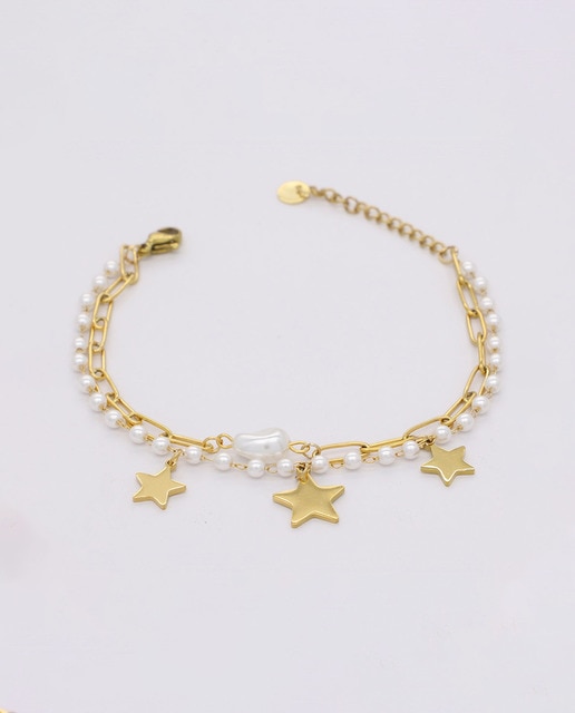 Pulsera Estrellas Perla Gold