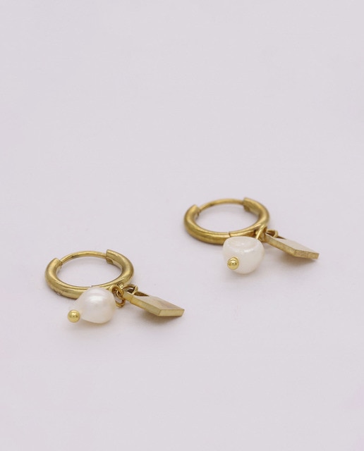 Pendientes Aritos Candado Perla Gold