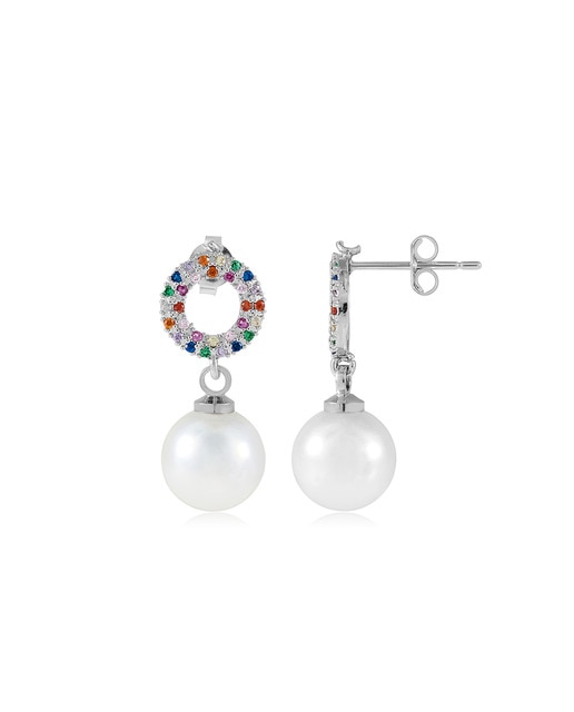 Pendientes Perla & Circle Zirconium Colors Silver