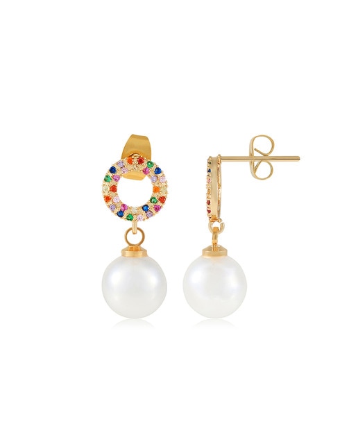 Pendientes Perla & Circle Zirconium Colors Gold