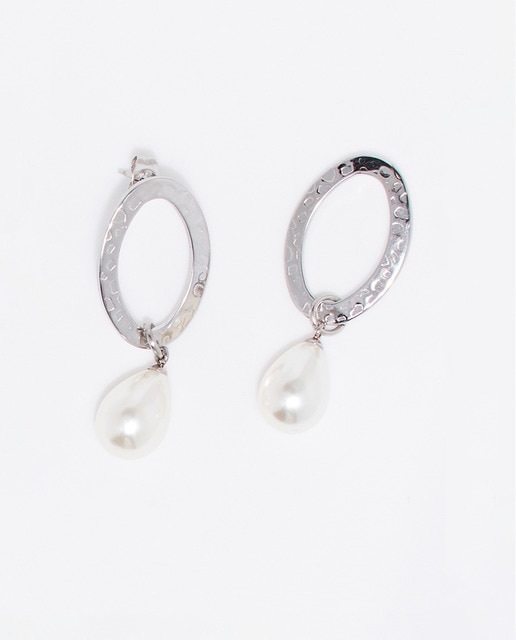 Pendientes Oval Perla Lágrima Silver
