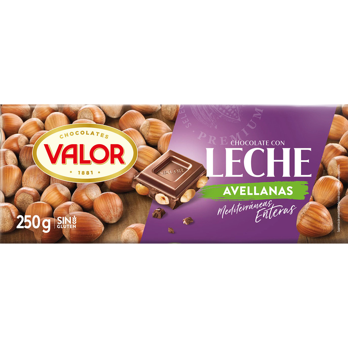 chocolate con leche y avellanas mediterráneas enteras sin gluten
