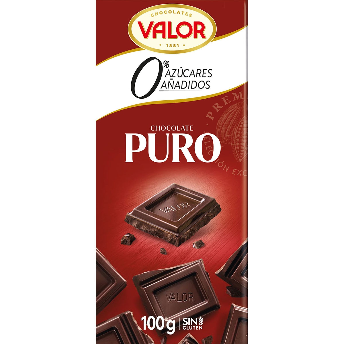 chocolate puro 0% azúcares añadidos y sin gluten