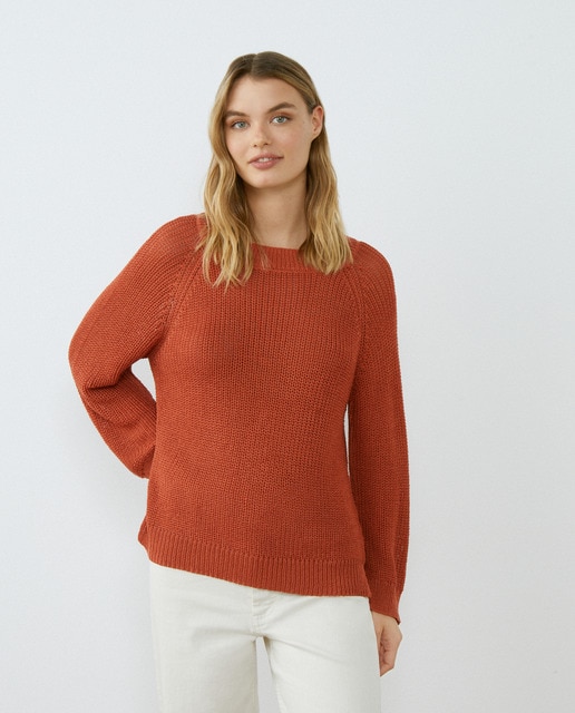 Jersey de punto con cuello barco mujer