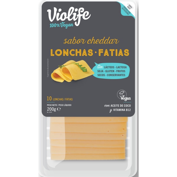 Cheddar Fatias Vegan sem Lactose e Glúten embalagem 200 g