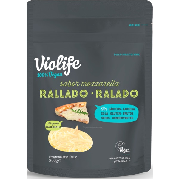 Sabor a Mozzarella Ralado Vegan sem Glúten embalagem 200 g