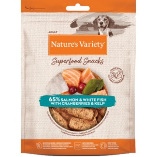 Nature's Variet Snack para Cão Superfood de Samão embalagem 85 g