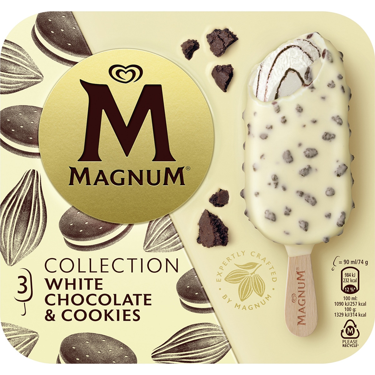 helado de chocolate blanco con cookies 3 unidades