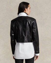 Blouson femme en cuir avec boutons dorés