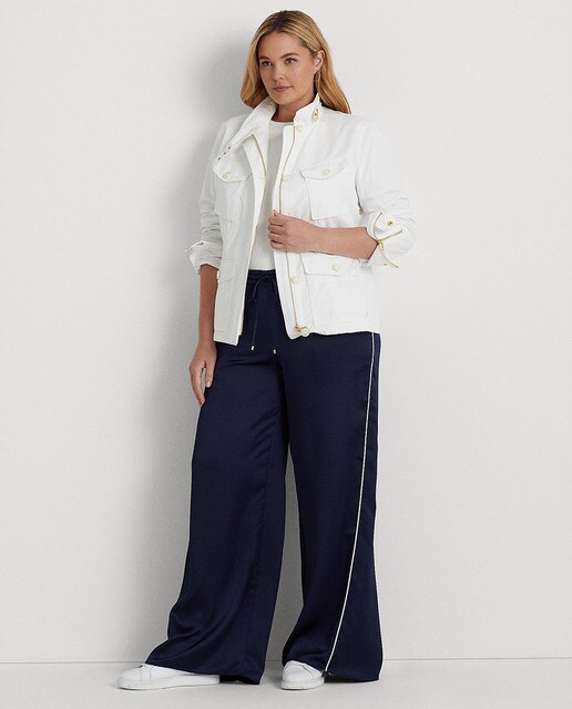 Pantalon femme grandes tailles à jambe large en charmeuse