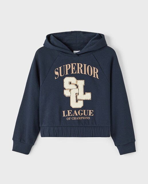 Sudadera de niña de felpa con capucha y detalle en 3D