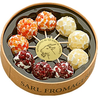 SOREDA mini brochetas de queso de cabra francés con frutas frescas 6 unidades envase 110 g