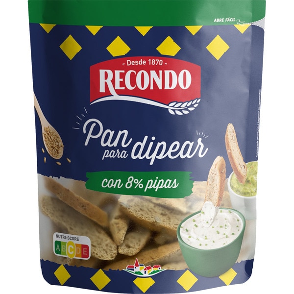 RECONDO pan integral con pipas para dipear sin aceite de palma bolsa 85 g