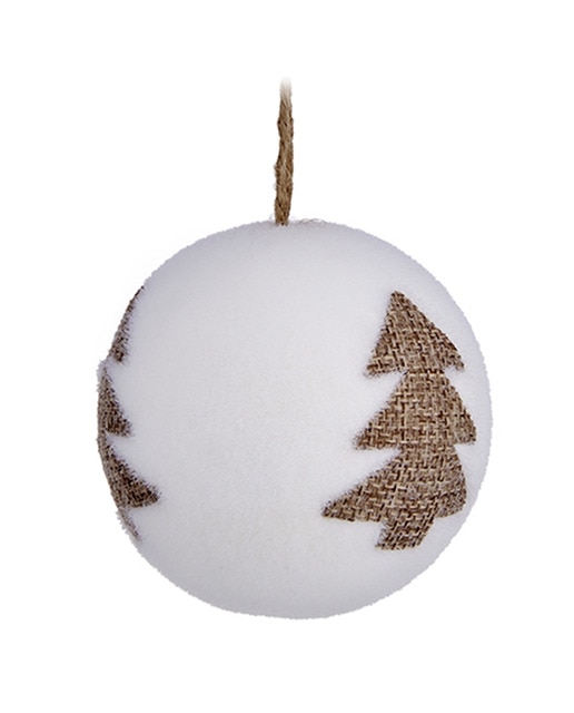 Juego de 3 bolas 8 cm. blancas de navidad, diseño Árbol marrón