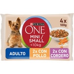 Mini Adult Feuchtfutter für Mini-Hunde mit Hähnchen Möhren und grünen Bohnen 2 Tütchen 100 g mit Lamm, Reis und Möhren 2 Beutel 100 g