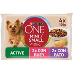 Mini Active wet food with ox, carrots and potatoes for mini breed dogs 2-pack sachets 100 g with duck, pasta and green beans 2 x 100 g pouches