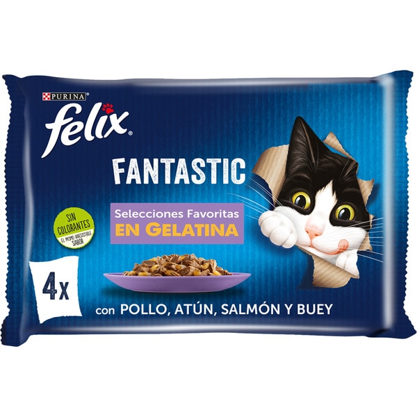 Fantastic comida húmeda para gatos selecciones favoritas en gelatina 4 sobres 85 g