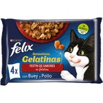 Sensations wet cat food with ox and chicken chunks in jelly 4 sachets 85 g