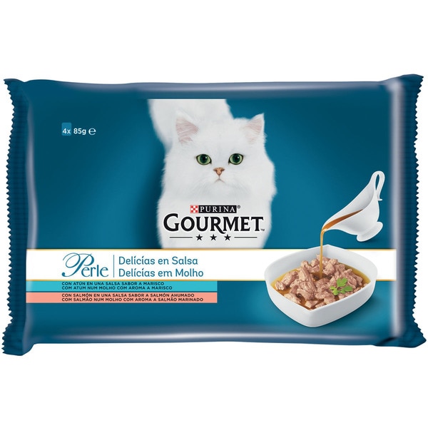 Perle comida húmeda para gatos Delicias en Salsa con atún 4 bolsas 85 g