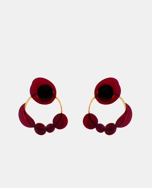 Pendientes Baco de plexiglás rojo y dorado