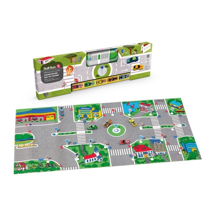 Alfombra circuito con 5 coches y señales de tráfico Conduciendo por mi ciudad 