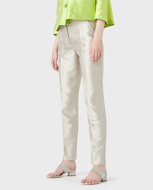 Pantalon femme taille haute en shantung