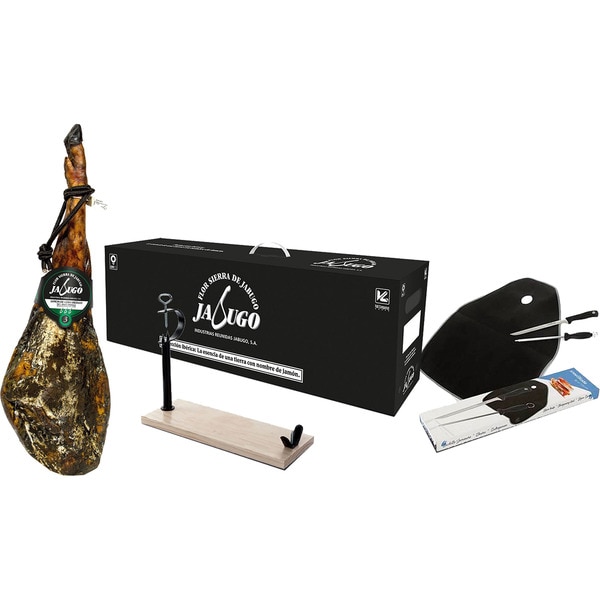 50% Iberian grain-fed ham piece 8 kg + cutting set + Serrano ham stand