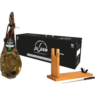 FLOR SIERRA DE JABUGO estuche con paleta de cebo ibérica 50% raza ibérica pieza 4,5 kg + cuchillo jamonero + jamonero