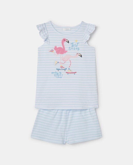 Pyjama short flamants roses et trottinettes