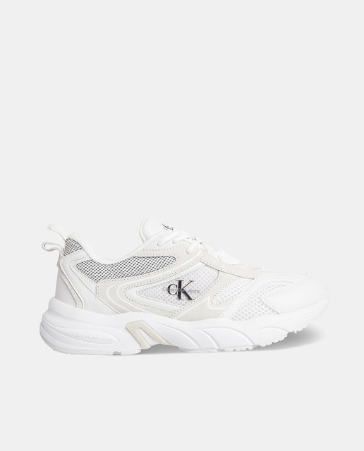 Zapatillas de mujer en blanco bajas tipo running con logotipo lateral y detalles en diferentes tonos