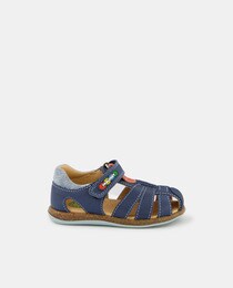 Baby boys' leather huarache sandals with logo and adhesive strap