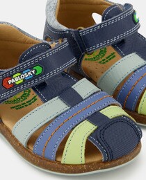 Baby boys' leather huarache sandals with logo and adhesive strap