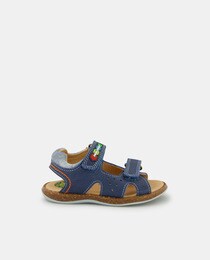 Baby boys' open-toe sandals with a logo and double adhesive strap fastening