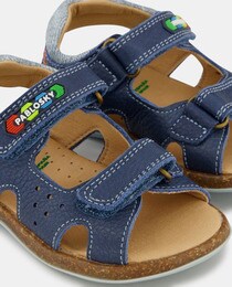 Baby boys' open-toe sandals with a logo and double adhesive strap fastening