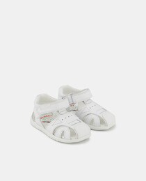 Baby boys' leather huarache sandals with logo and adhesive strap