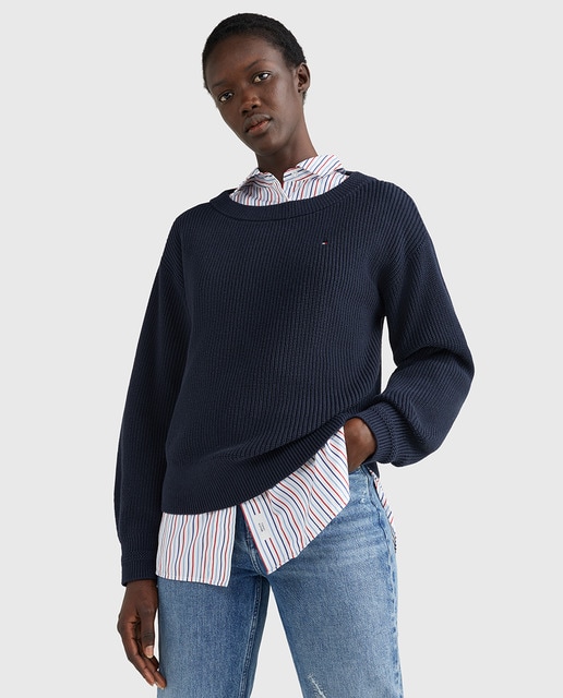 Navy blue boat outlet neck sweater