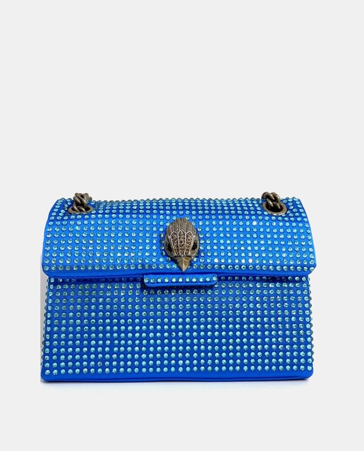 Kensington blue mini crossbody bag with rhinestones and chain strap