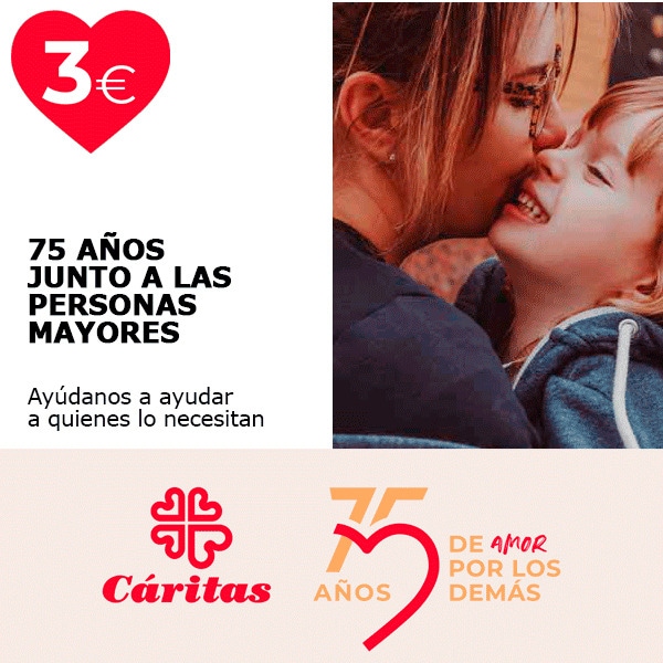 Colabora con 3 euro a Cáritas para ayudar a los que lo necesitan