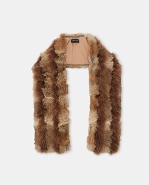 Long camel fur stole with feathers