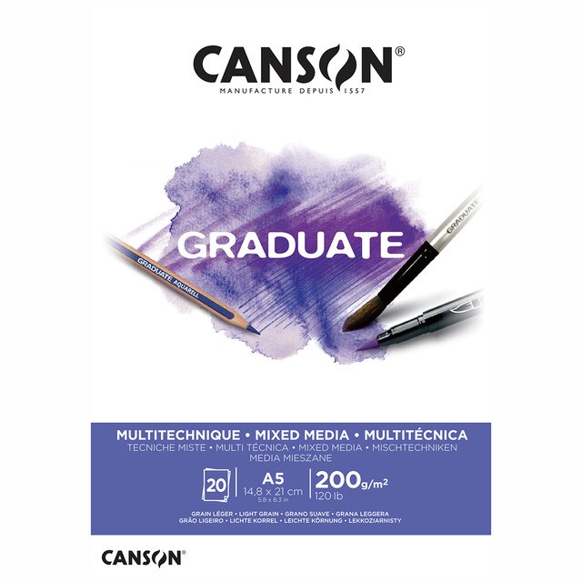 Bloc Papier Canson Graduate Mixed Media A4 - 30 Feuilles 220g/m² Gris