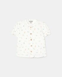 Short-sleeve blouse with ruching Mao collar
