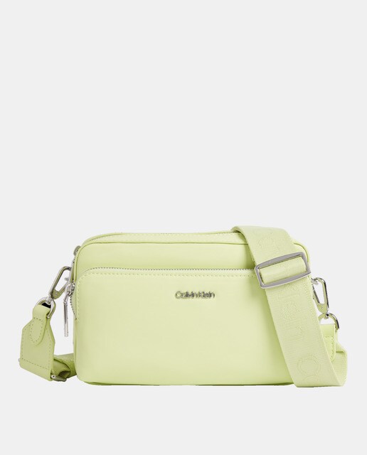 Petit sac à bandoulière bi-matière en polyester recyclé vert clair zippé