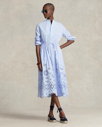Robe longue boutonnée et ajourée à col mao