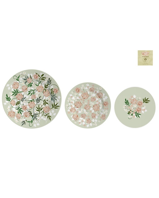 Vajilla set 18 porcelana 27 x 27 x 3 verde