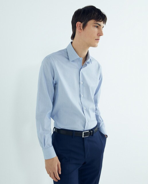 Mini check dobby dress shirt with classic collar and mixed cuffs. Non iron